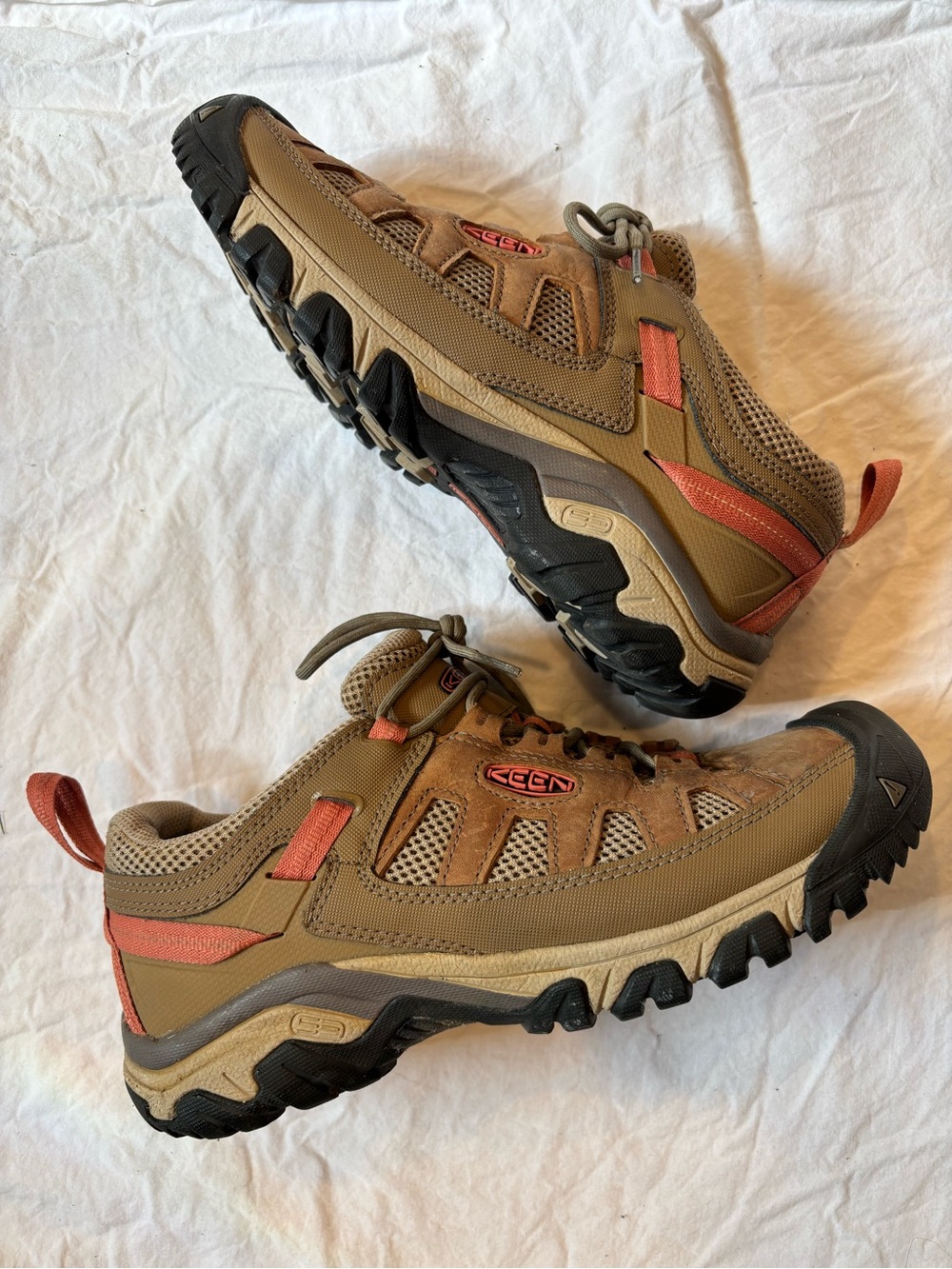 Keen Women’s Tan Trail Shoes with Coral Accents